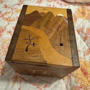 Wooden Box with Mountain Design